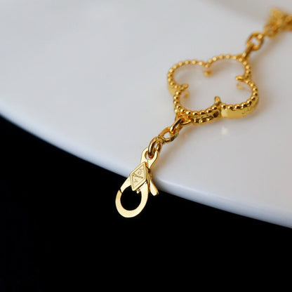 [Kincade Jewelrys]CLOVER 5 MOTIF ROCK CRYSTAL PINK GOLD BRACELET