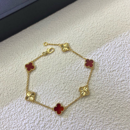 [Kincade Jewelrys]CLOVER 6 MOTIF RED AGATE LASER BRACELET