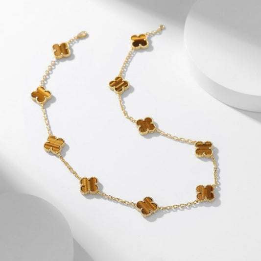 [Kincade Jewelrys]CLOVERS THE 10-MOTIFS TIGER EYE NECKLACE
