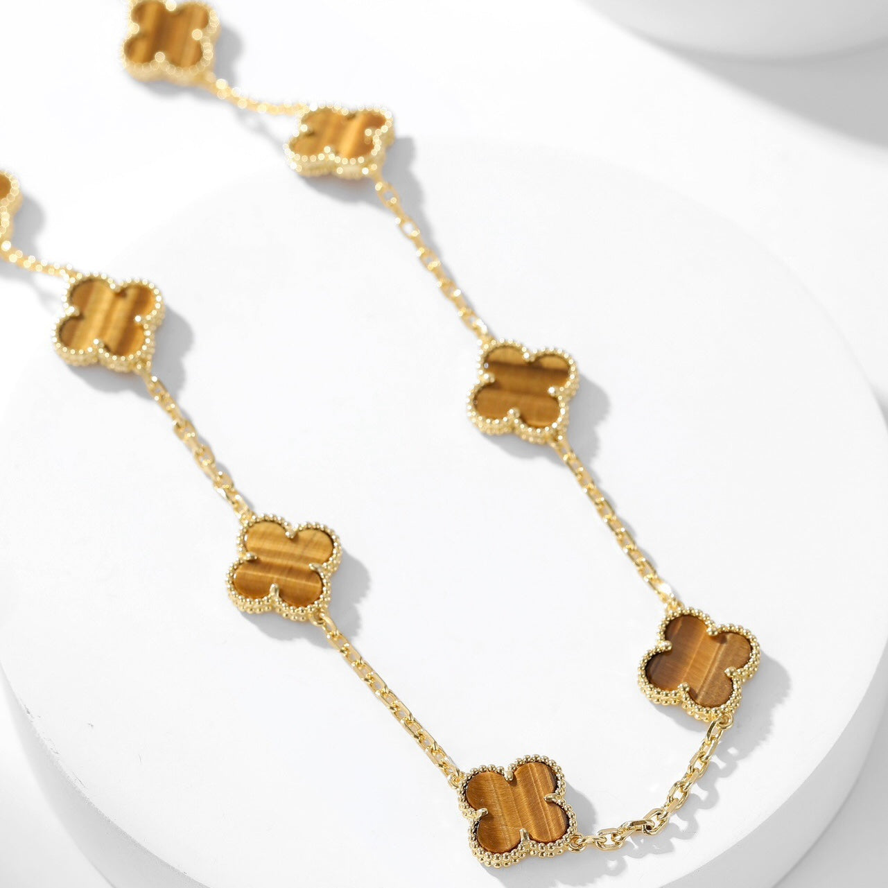 [Kincade Jewelrys]CLOVERS THE 10-MOTIFS TIGER EYE NECKLACE
