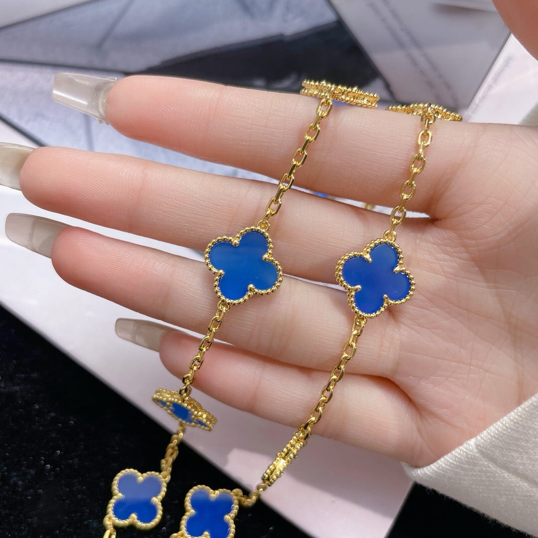 [Kincade Jewelrys]CLOVERS THE 10-MOTIFS BLUE AGATE NECKLACE