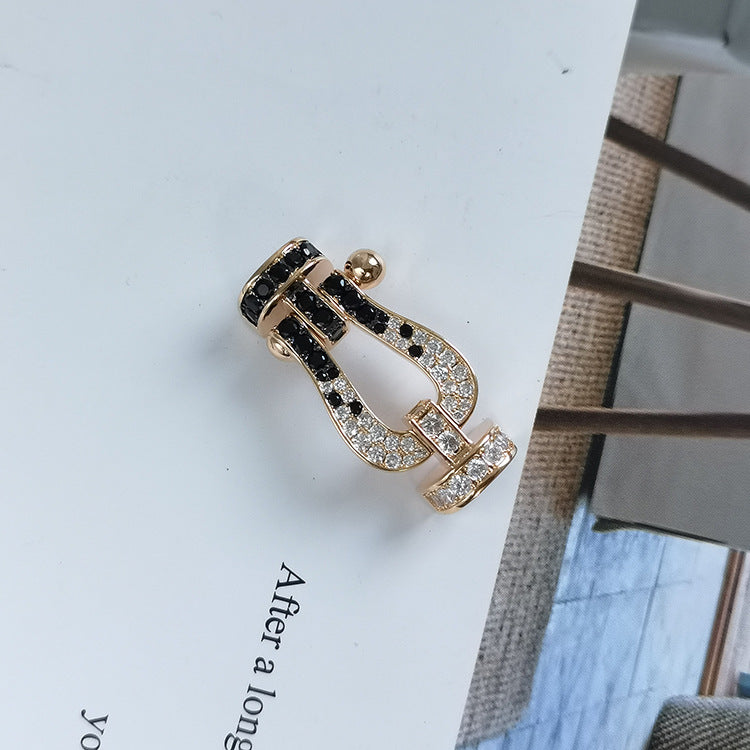 [Kincade Jewelrys]FORCE LARGE HORSESHOE BLACK WHITE DIAMOND BRACELET ROSE GOLD