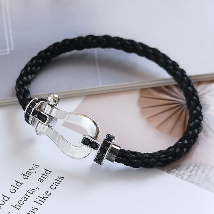 [Kincade Jewelrys]FORCE LARGE HORSESHOE BLACK DIAMOND BRACELET SILVER