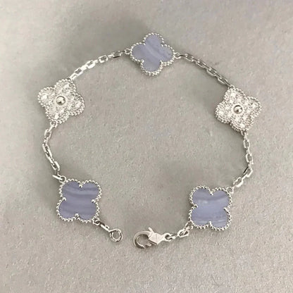 [Kincade Jewelrys]CLOVER  5 MOTIF DIAMOND PURPLE CHALCEDONY BRACELET SILVER