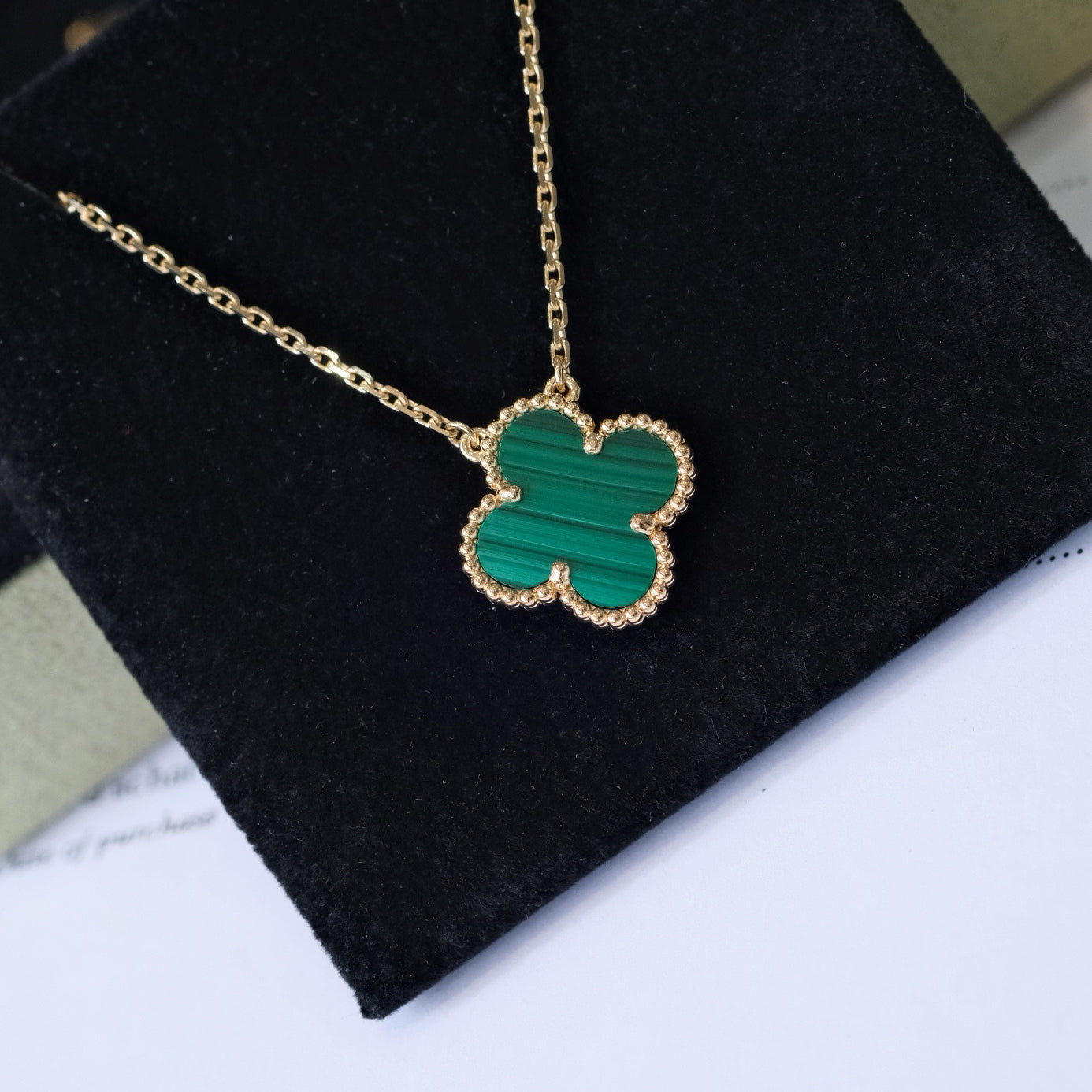 [Kincade Jewelrys]CLOVER 15MM MALACHITE SINGLE FLOWER  NECKLACE
