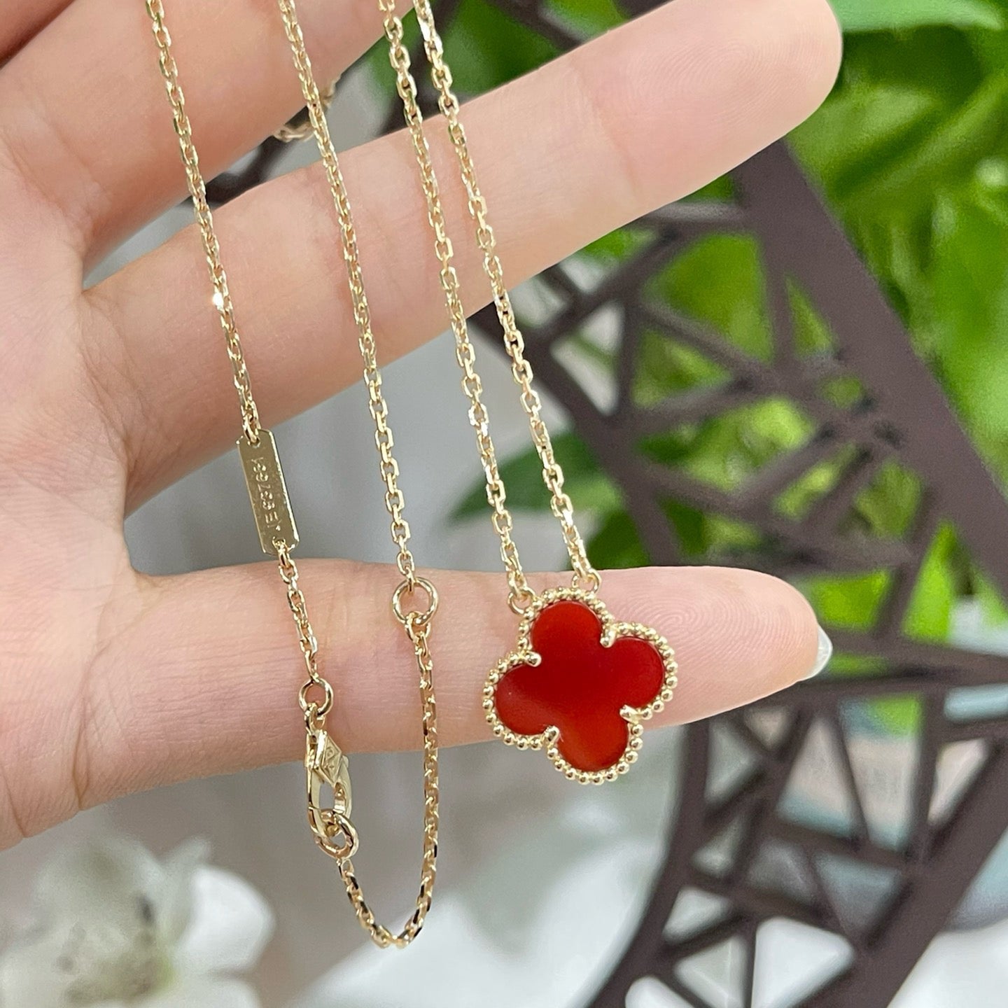 [Kincade Jewelrys]CLOVER 15MM CARNELIAN SINGLE FLOWER NECKLACE
