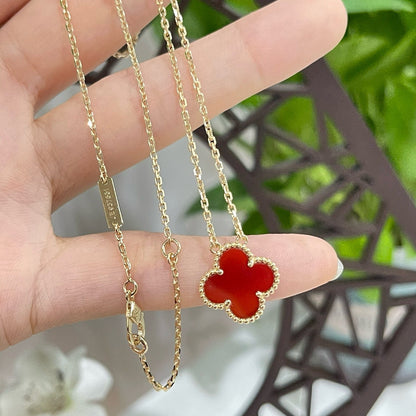 [Kincade Jewelrys]CLOVER 15MM CARNELIAN SINGLE FLOWER NECKLACE