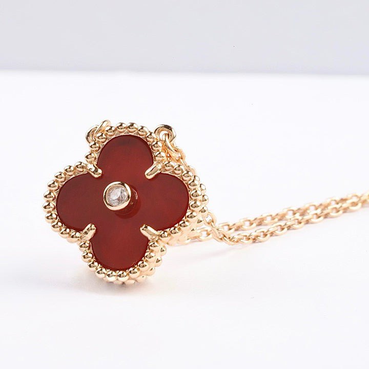 [Kincade Jewelrys]CLOVER 15MM DIAMOND CARNELIAN NECKLACE