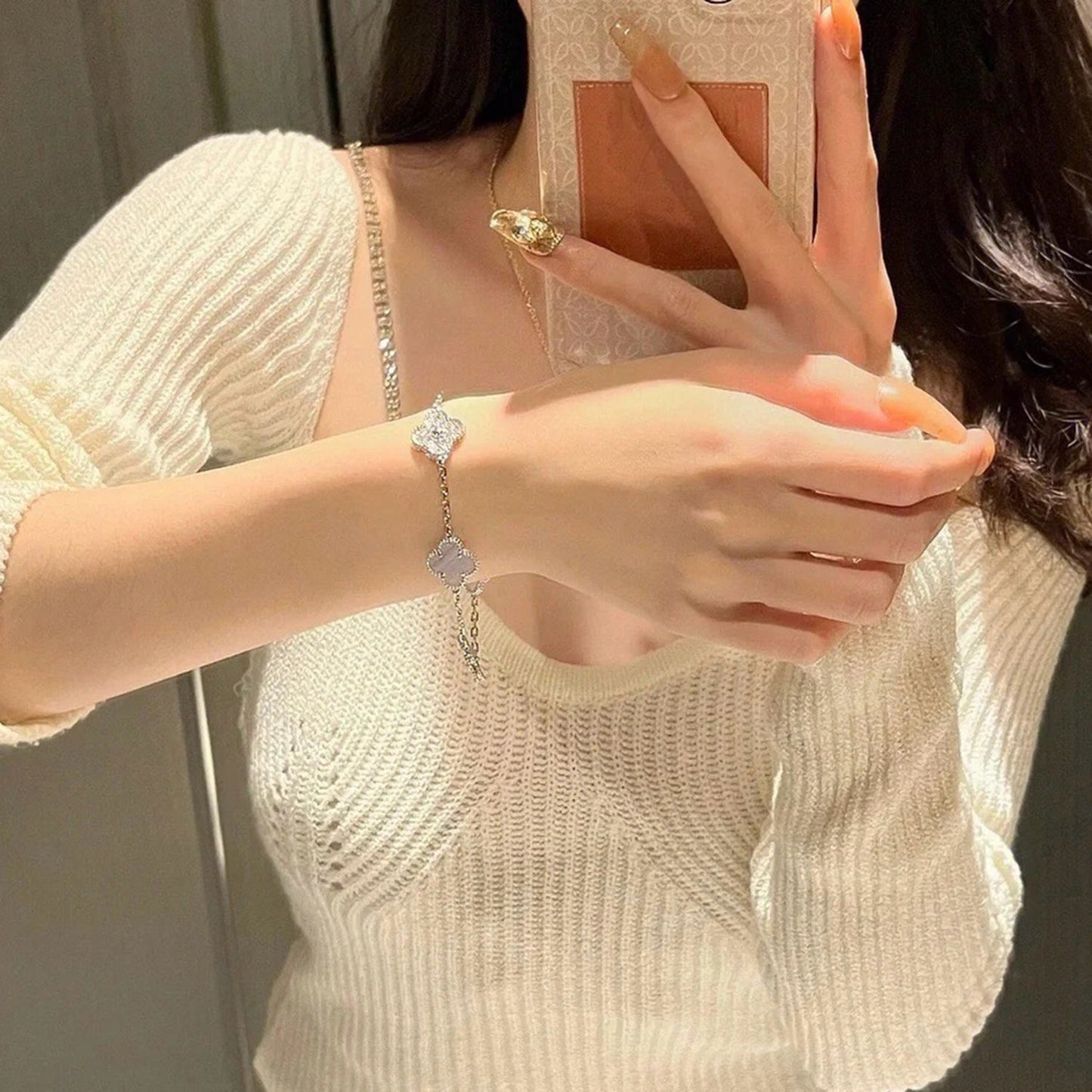 [Kincade Jewelrys]CLOVER  5 MOTIF DIAMOND PURPLE CHALCEDONY BRACELET SILVER