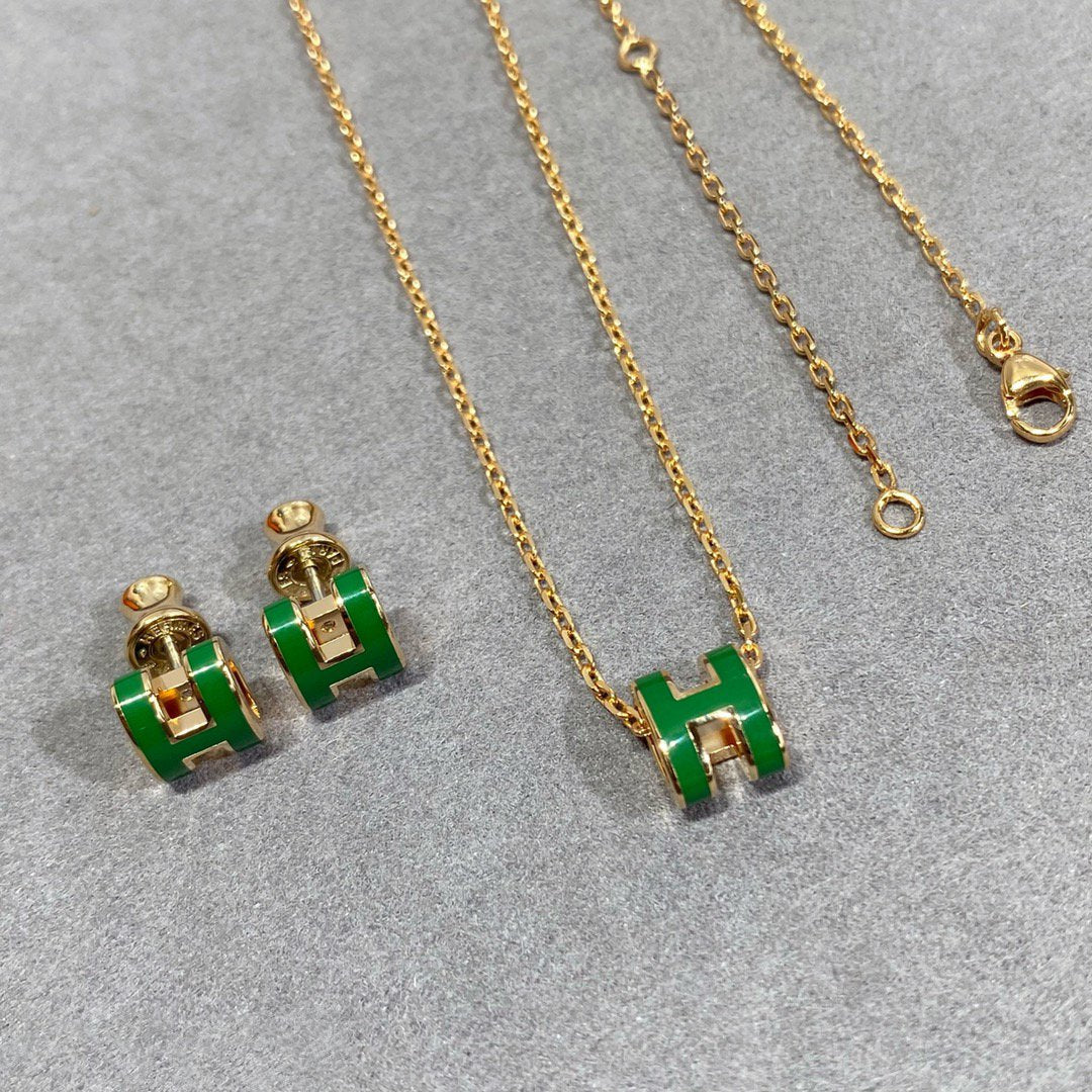 [Kincade Jewelrys]POP H GREEN NECKLACE SILVER AND GOLD