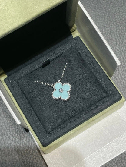 [Kincade Jewelrys]CLOVER 1 DIAMOND LIGHT BLUE SILVER NECKLACE