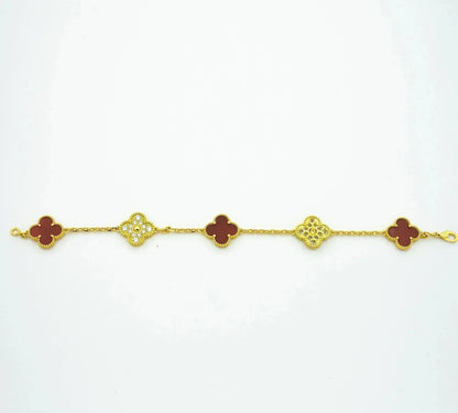 [Kincade Jewelrys]CLOVER 5 MOTIFS CARNELIAN DIAMOND BRACELET