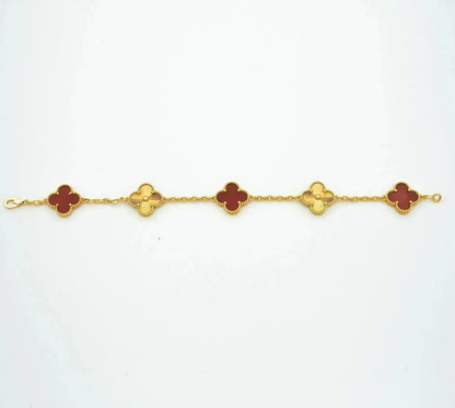 [Kincade Jewelrys]CLOVER  5 MOTIFS CARNELIAN GOLD BRACELET