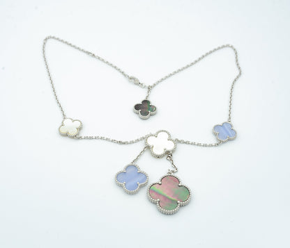 [Kincade Jewelrys]CLOVER MOP CHALCEDONY NECKLACE SILVER 6 MOTIF