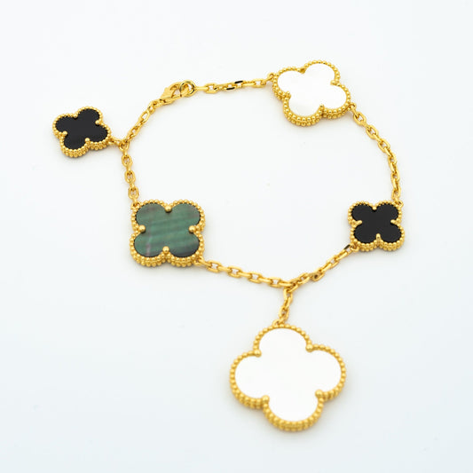 [Kincade Jewelrys]CLOVER BRACELET 5 MOTIFS ONYX MOP
