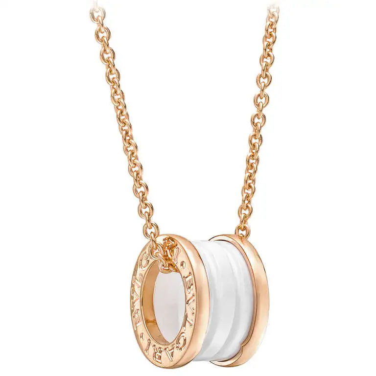 [Kincade Jewelrys]ZERO 1 WHITE CERAMIC PINK GOLD DIAMOND NECKLACE