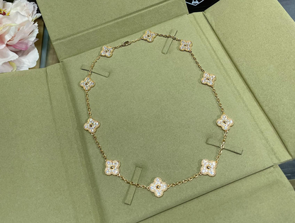 [Kincade Jewelrys]CLOVER 10 MOTIFS SILVER&GOLD  DIAMOND NECKLACE