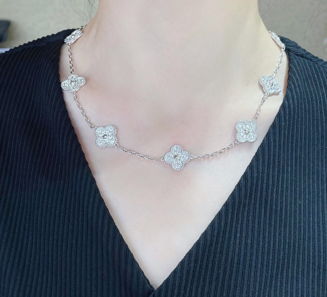 [Kincade Jewelrys]CLOVER 10 MOTIFS SILVER&GOLD  DIAMOND NECKLACE