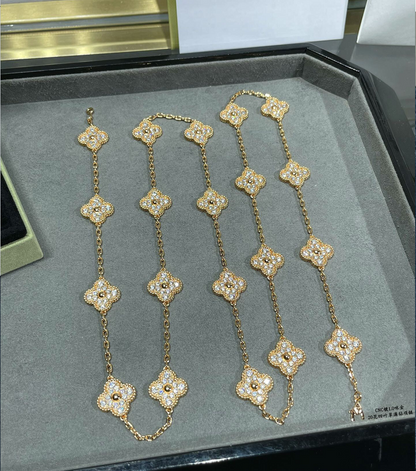 [Kincade Jewelrys]CLOVER 20 MOTIFS SILVER&GOLD  DIAMOND NECKLACE