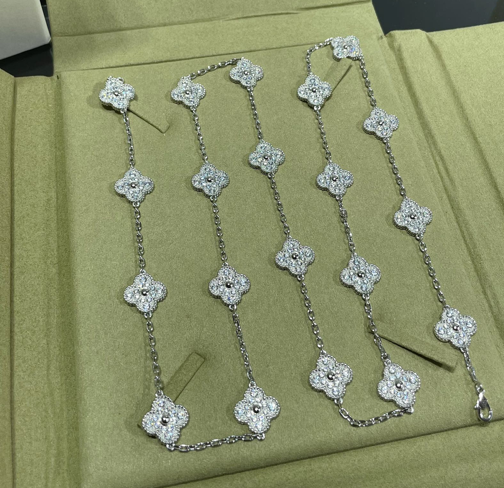 [Kincade Jewelrys]CLOVER 20 MOTIFS SILVER&GOLD  DIAMOND NECKLACE