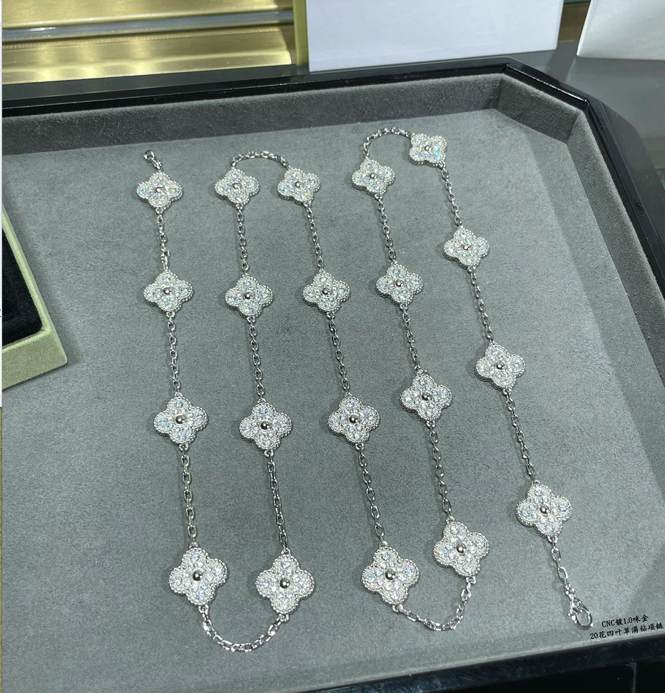 [Kincade Jewelrys]CLOVER 20 MOTIFS SILVER&GOLD  DIAMOND NECKLACE