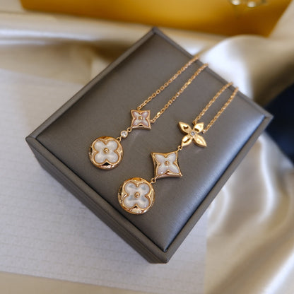 [Kincade Jewelrys]COLOR BLOSSOM LARIAT NECKLACE PINK GOLD WHITE MOTHER PEARL AND DIAMOND