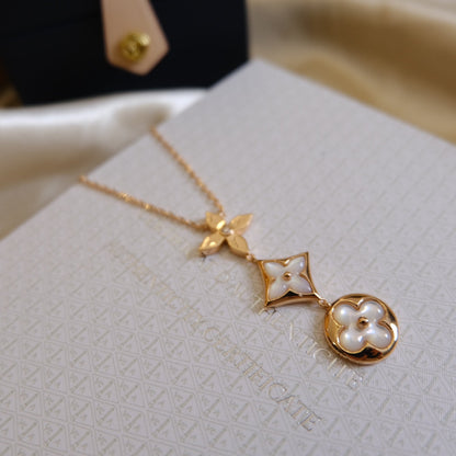 [Kincade Jewelrys]COLOR BLOSSOM LARIAT NECKLACE PINK GOLD WHITE MOTHER PEARL AND DIAMOND