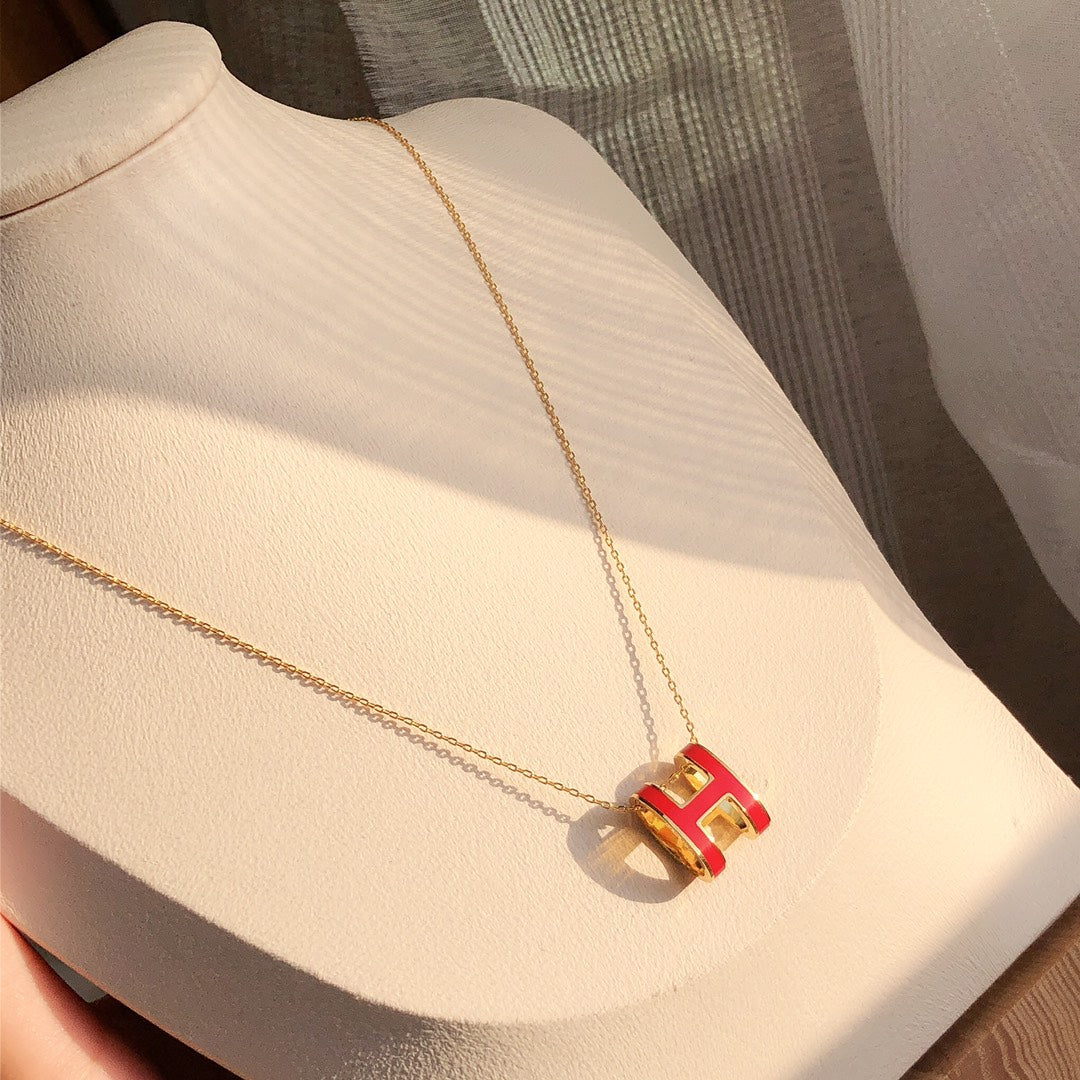 [Kincade Jewelrys]HM CLIC RED ENAMEL GOLD NECKLACE