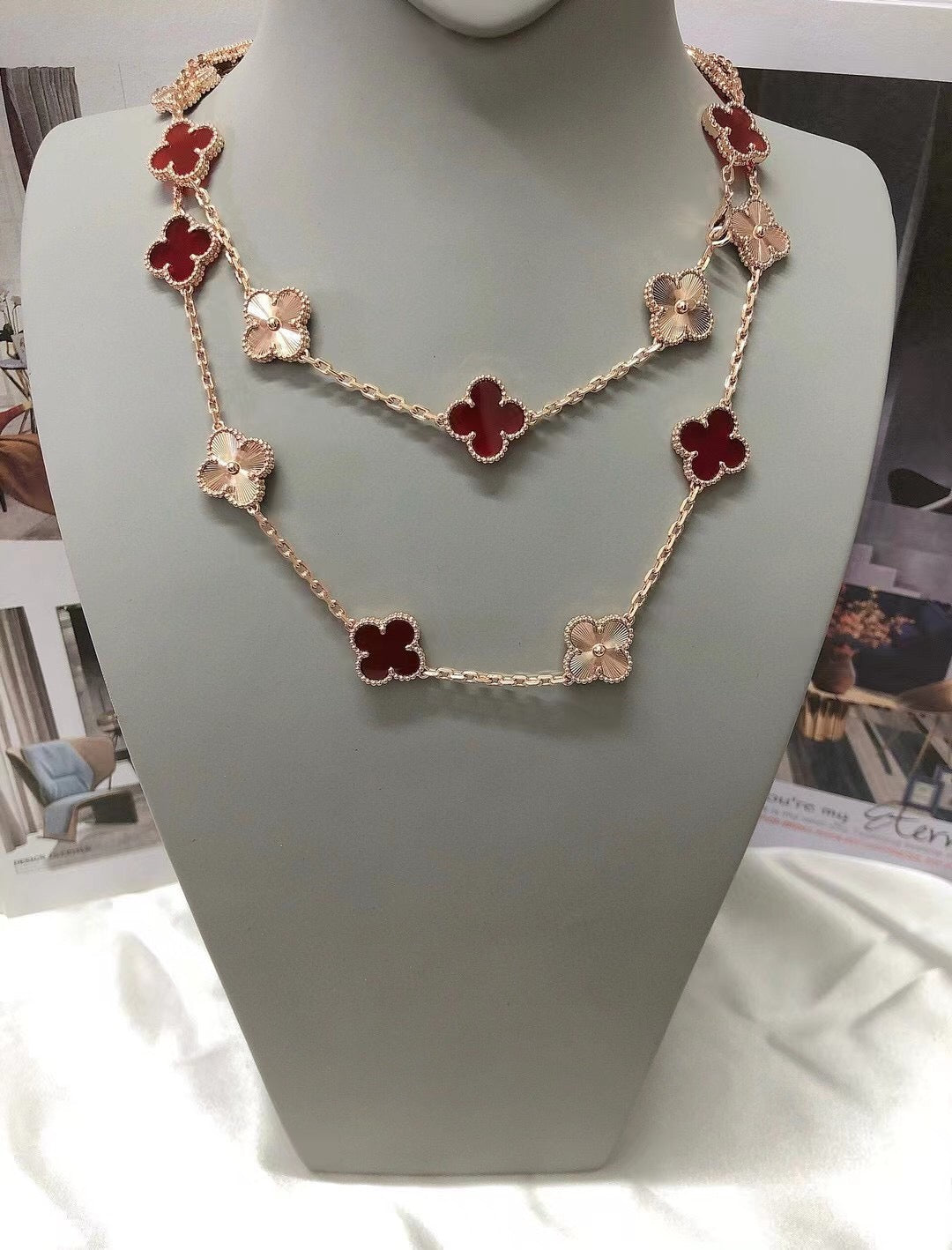 [Kincade Jewelrys]CLOVER 20 MOTIFS CARNELIAN GOLD NECKLACE