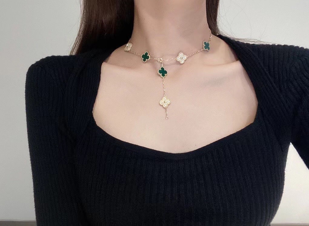 [Kincade Jewelrys]CLOVER 10 MOTIFS MALACHITE DIAMOND NECKLACE