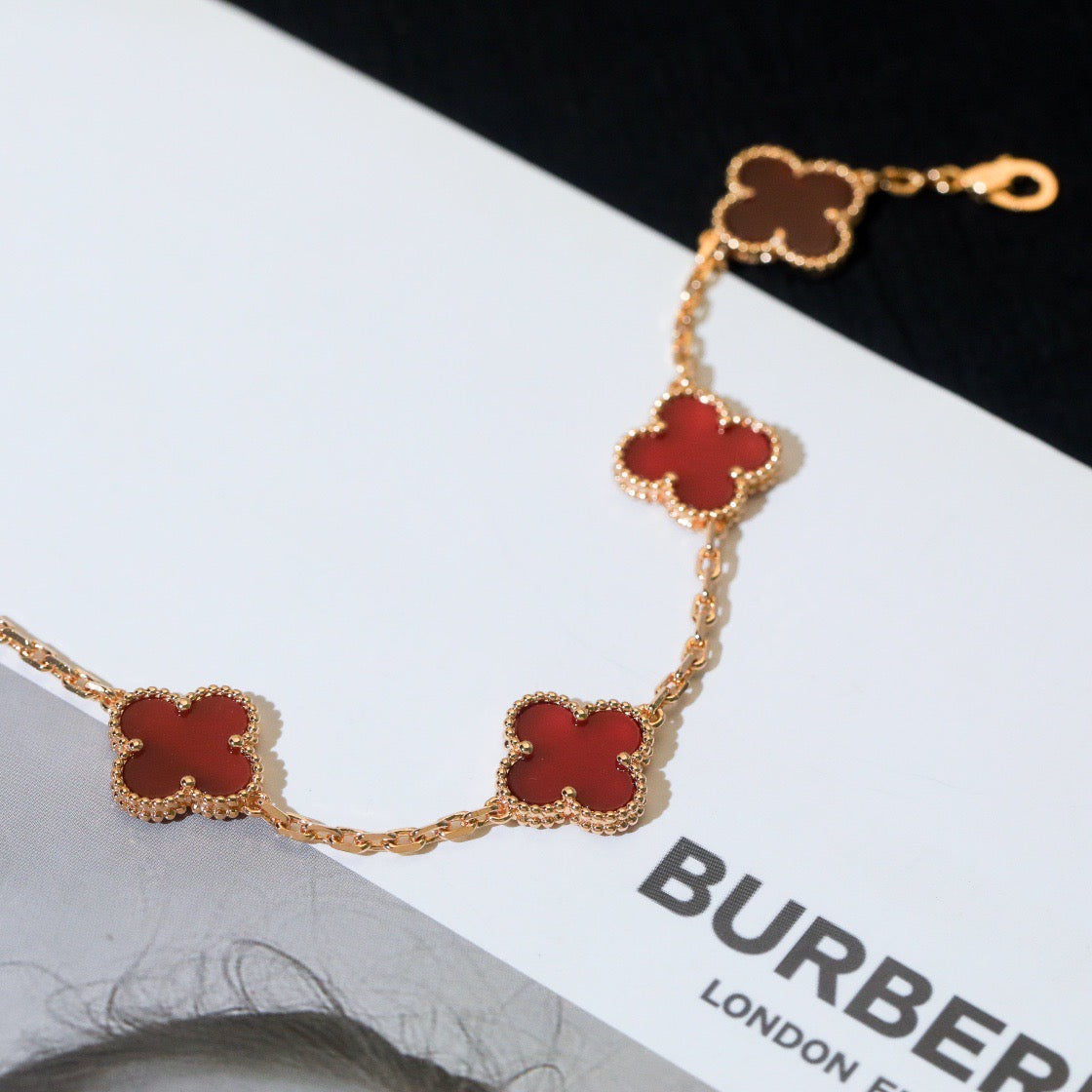 [Kincade Jewelrys]CLOVER 5 MOTIFS RED AGATE  BRACELET