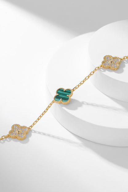 [Kincade Jewelrys]CLOVER 10 MOTIFS MALACHITE DIAMOND NECKLACE