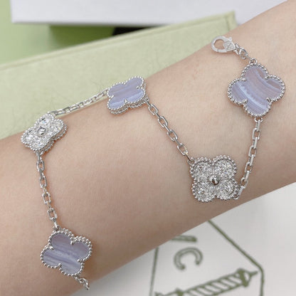 [Kincade Jewelrys]CLOVER  5 MOTIF DIAMOND PURPLE CHALCEDONY BRACELET SILVER