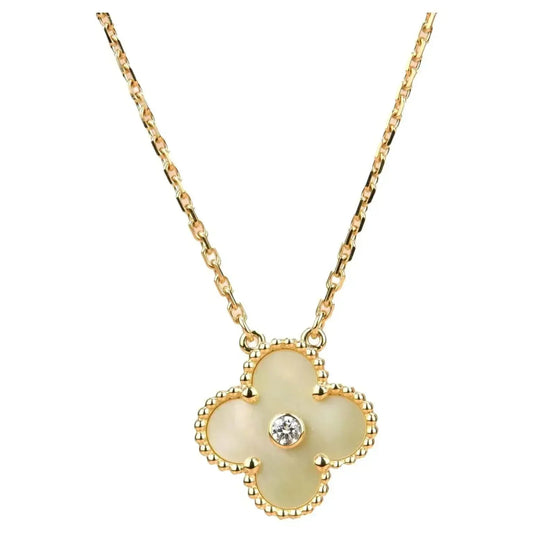 [Kincade Jewelrys]CLOVER 15MM DIAMOND GOLD MOTHER OF PEARL NECKLACE