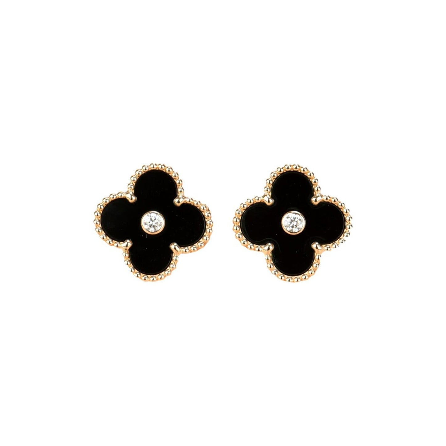 [Kincade Jewelrys]CLOVER MEDIUM 1 MOTIFS ONYX DIAMOND EARRINGS