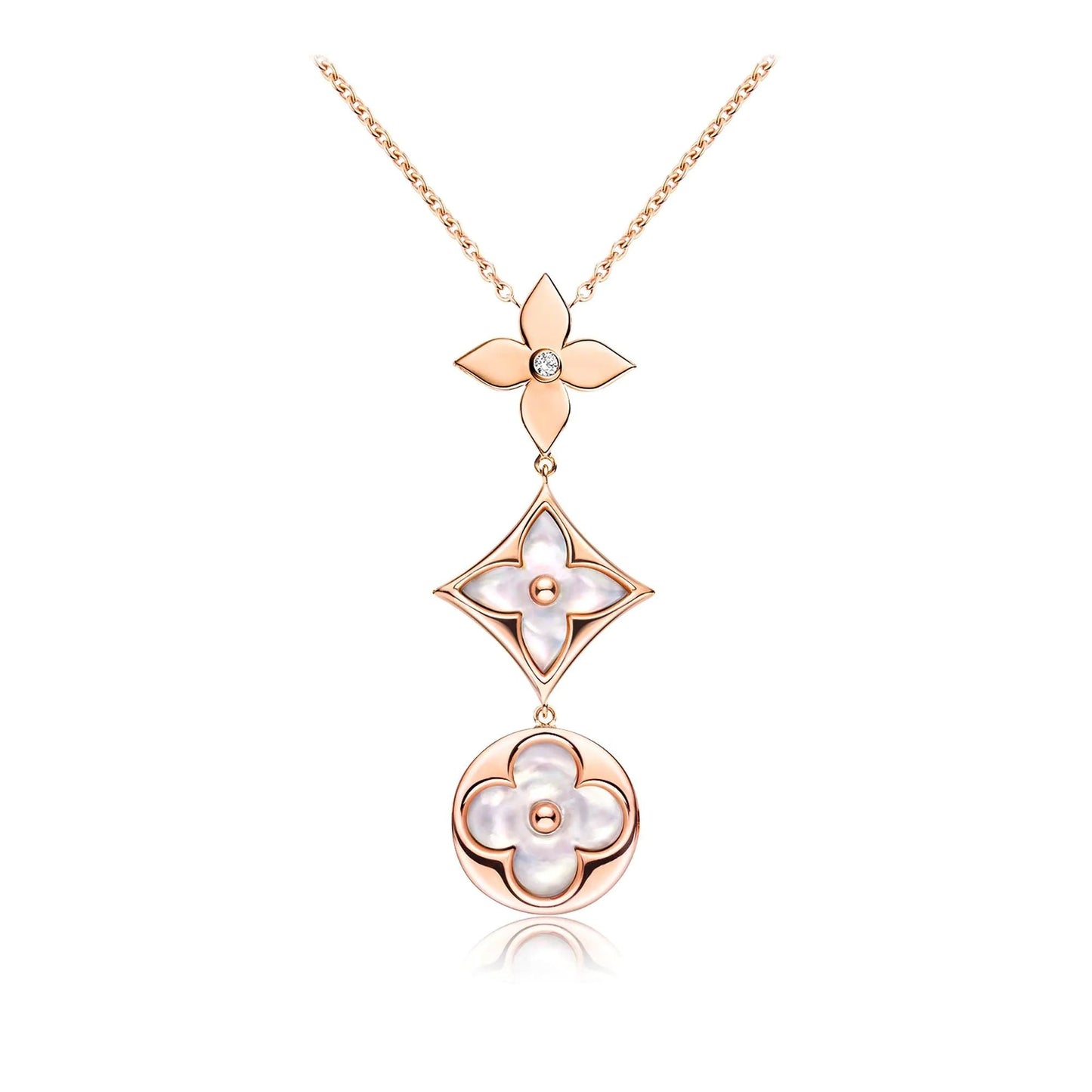 [Kincade Jewelrys]COLOR BLOSSOM LARIAT NECKLACE PINK GOLD WHITE MOTHER PEARL AND DIAMOND