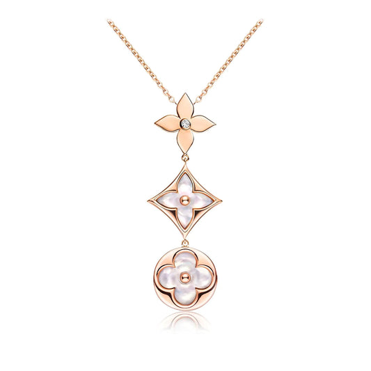 [Kincade Jewelrys]COLOR BLOSSOM LARIAT NECKLACE PINK GOLD WHITE MOTHER PEARL AND DIAMOND