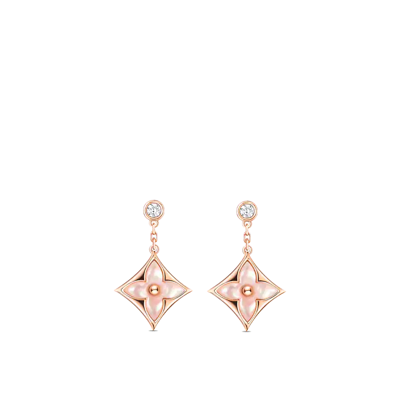 [Kincade Jewelrys]DOUBLE STAR PINK GOLD MOP DROP EARRINGS
