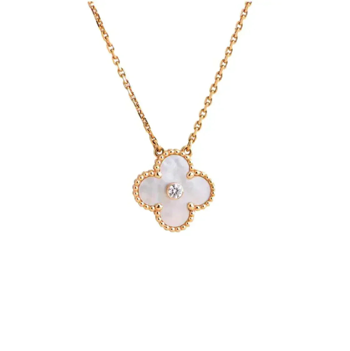 [Kincade Jewelrys]CLOVER 15MM DIAMOND WHITE FRITILLARIA NECKLACE