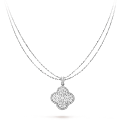 [Kincade Jewelrys]CLOVER 25MM SILVER FULL DIAMOND BIG CLOVER NECKLACE