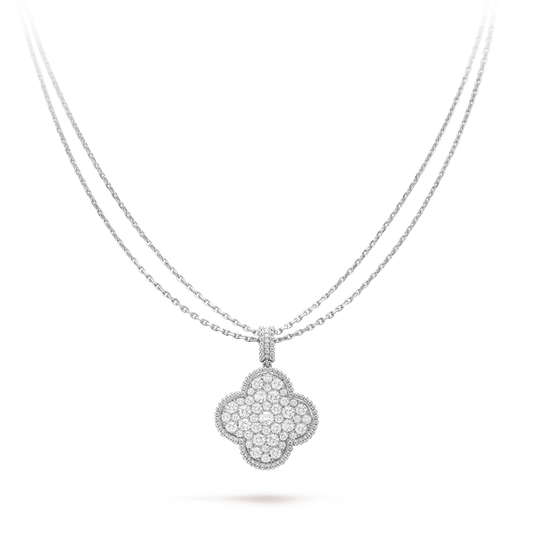 [Kincade Jewelrys]CLOVER 25MM SILVER FULL DIAMOND BIG CLOVER NECKLACE