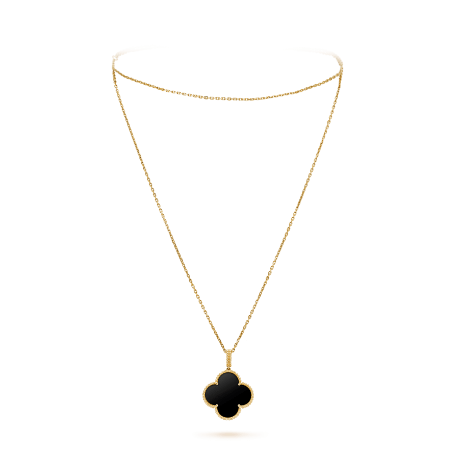 [Kincade Jewelrys]CLOVER 25MM GOLD ONYX BIG CLOVER NECKLACE