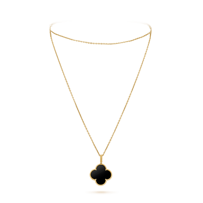 [Kincade Jewelrys]CLOVER 25MM GOLD ONYX BIG CLOVER NECKLACE