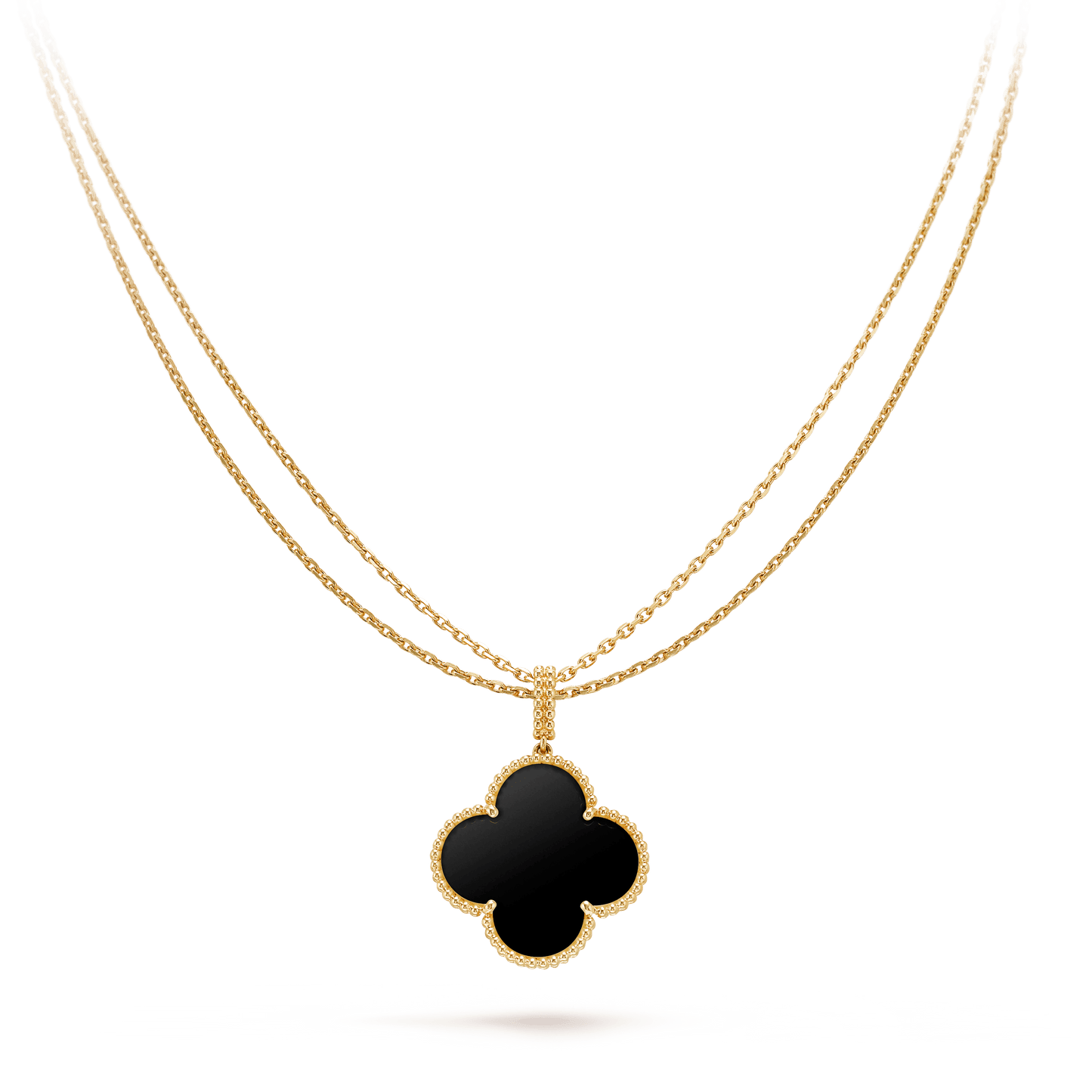 [Kincade Jewelrys]CLOVER 25MM GOLD ONYX BIG CLOVER NECKLACE