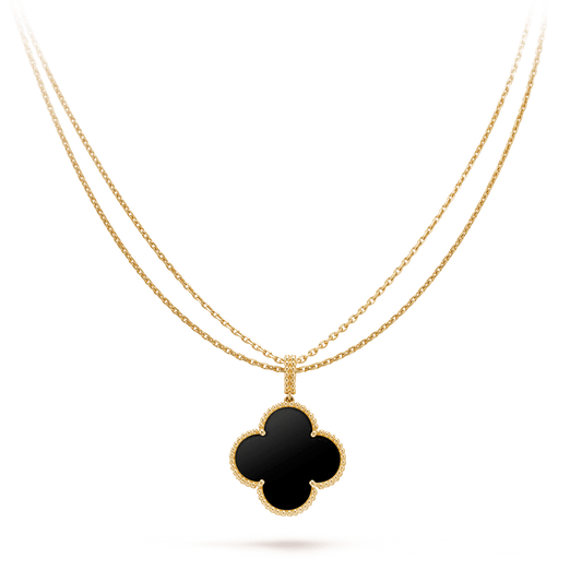 [Kincade Jewelrys]CLOVER 25MM GOLD ONYX BIG CLOVER NECKLACE