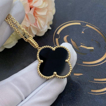 [Kincade Jewelrys]CLOVER 25MM GOLD ONYX BIG CLOVER NECKLACE
