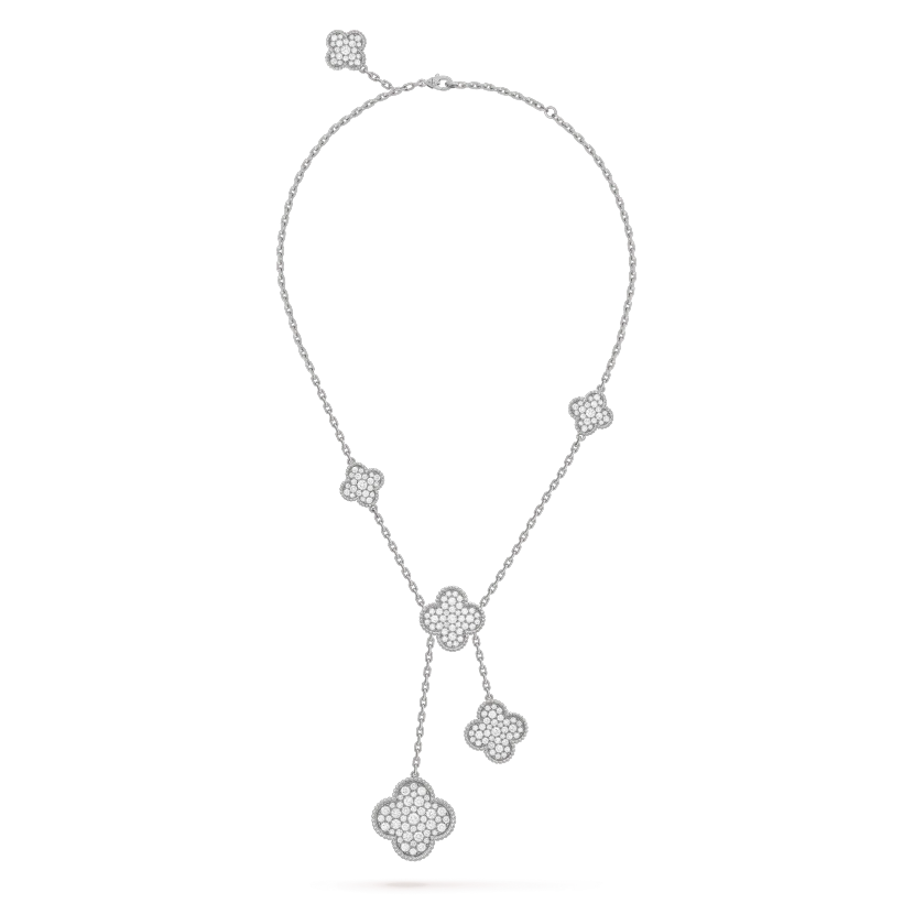 [Kincade Jewelrys]CLOVER 5 MOTIFS SILVER DIAMONDS NECKLACE