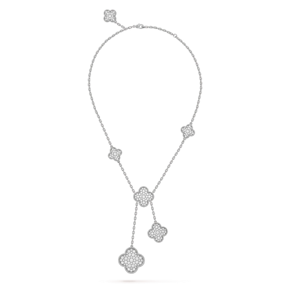 [Kincade Jewelrys]CLOVER 5 MOTIFS SILVER DIAMONDS NECKLACE