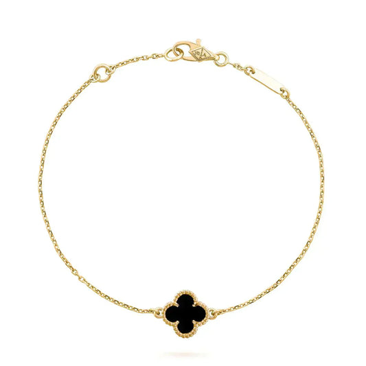 [Kincade Jewelrys]CLOVER ONYX SINGLE FLOWER BRACELET