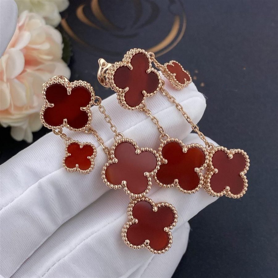 [Kincade Jewelrys]CLOVER EARRINGS CARNELIAN 4 MOTIFS PINK GOLD